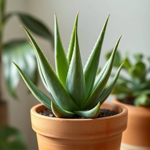 Imagem de uma planta de Aloe Vera em um vaso de barro.